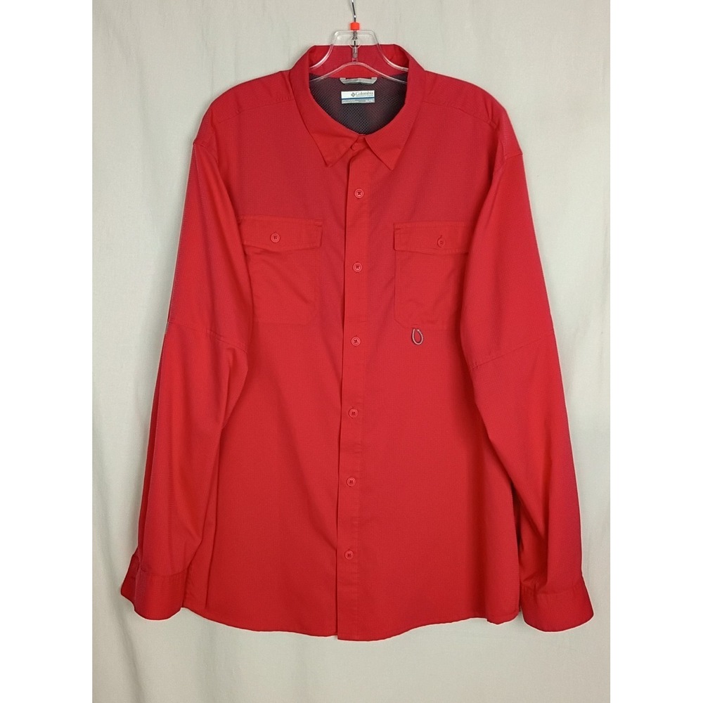Columbia Shirt Mens Sz XL Red Omni-Shade Long Sleeve Hiking Vent